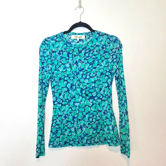 Diane Von Furstenberg Logan Fiddlehead Sheer Mesh Top Size Medium - Picture 2 of 7